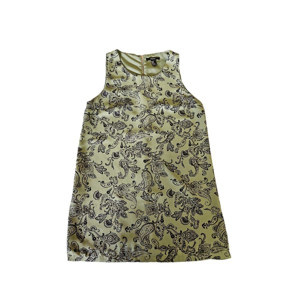 Forever 21 Dress Womens Medium Green Paisley Shift Sleeveless Mini‎ Back Zip